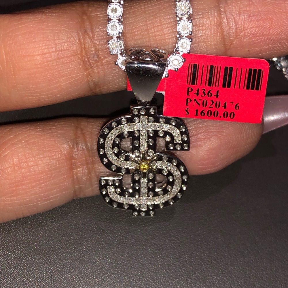 Real diamond dollar bill vault mens pendant charm  huge sale best gift not CZ ! - Picture 3 of 6